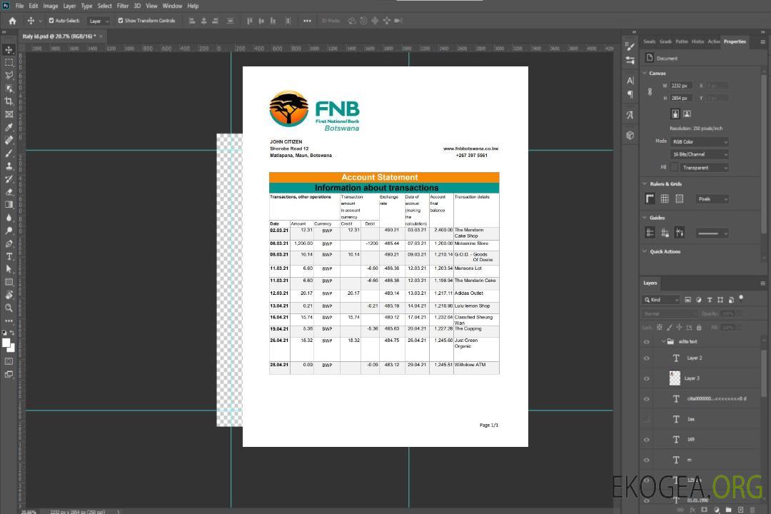 Modèle de relevé bancaire FNB du Botswana au format de fichier .xls et .pdf template